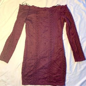 Windsor purple off the shoulder body-con dress